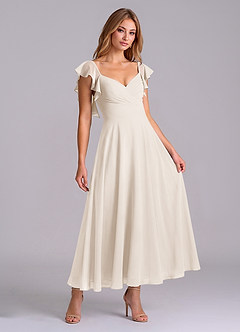 Azazie Leilani Robes de demoiselle d'honneur Robe Trapèze en Mousseline de soie Drapé Albâtre Blanc image3