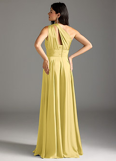Azazie Charlize Bridesmaid Dresses Canary A-Line One Shoulder Stretch Satin Dress image6