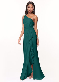 Azazie Liza Bridesmaid Dresses Peacock Mermaid One Shoulder Chiffon Dress image1
