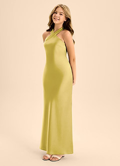 Azazie Doretta Junior Robe Sirène en Satin extensible Plissé Canari image3