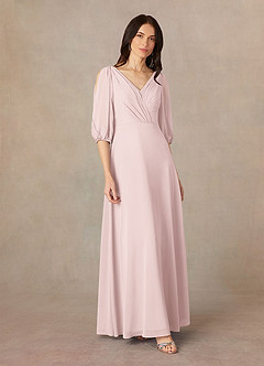 Azazie Bronwyn Mother of the Bride Dresses Blushing Pink A-Line V-Neck Ruched Chiffon Dress image2