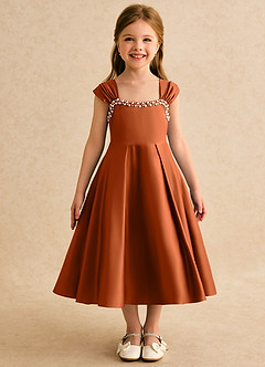 Azazie Yosemite Blumenmädchenkleider Ballkleid Herzausschnitt Matte Satin Kleid Gebranntes Orange image4