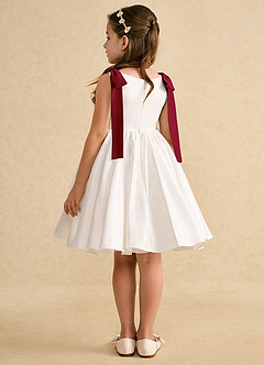 Azazie Stacie Jurken voor bloemenmeisjes A-Lijn Jurk van Mat Satijn Boog Ivoor Bordeaux image5