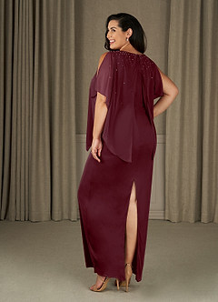 Azazie Aspyn Mother of the Bride Dresses Cabernet Sheath Beaded Mesh Dress image10
