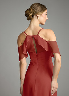 Azazie Dakota Vestidos de damas de honor Vestido de Terracota de Gasa de Corte en A con Cuello en V plisado image6