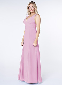 Azazie Christiana Bridesmaid Dresses Candy Pink A-Line V-Neck Pleated Chiffon Dress image4