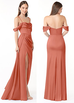 Azazie Amyra Jurken voor bruidsmeisjes Converteerbaar Jurk van Stretch Satijn met Zeemeermin Off the Shoulder Zalm Roze image8