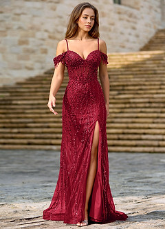 Zinanam Bourgogne Robe de bal trapèze à fleurs 3D image5