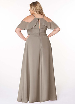 Azazie Dakota Bridesmaid Dresses Taupe A-Line V-Neck Pleated Chiffon Dress image2