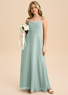 Azazie Shale Junior Agave A-Line Bow Chiffon Dress image3