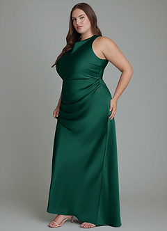 Azazie Evadne Bridesmaid Dresses Emerald Sheath Pleated Stretch Satin Dress image13