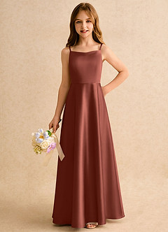Azazie Joella Girls Formal Flower Girl Dresses Auburn A-Line Pleated Stretch Satin Dress image3
