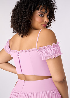 Barbie ♥ Azazie Bridesmaid Dresses Candy Pink A-Line Off the Shoulder Chiffon Convertible Dress image13