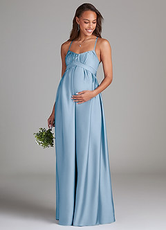 Azazie Llana Gravid brudtärna klänningar Klä A-Linje med fickor Golvlängd Stretch Satin image3