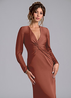 Azazie Valerie Bridesmaid Dresses Auburn Mermaid Long Sleeve Stretch Satin Dress image5