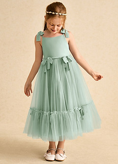 Azazie Jaci Flower Girl Dresses Agave A-Line Spaghetti Strap Chiffon Dress image6