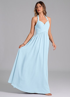 Azazie Darlyn Abiti da Damigella Abito A-Line in Chiffon Plissettato Azzurro image6