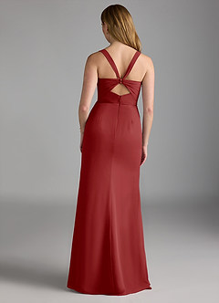 Azazie Mero Bridesmaid Dresses Rust Sheath Pleated Chiffon Dress image3