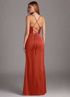 Azazie Brookelle Robes de demoiselle d'honneur Robe Fourreau en Satin extensible Corset en cœur Rouille image3