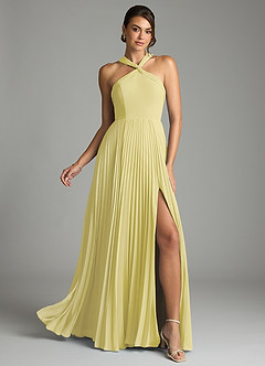 Azazie Afra Abiti da Damigella Abito A-Line in Chiffon Plissettato Sorbetto Al Limone image1