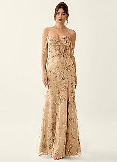 Cosette Champagne 3D Flowers Corset Lace Up Back Beading Mermaid Prom Dress image4