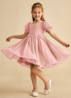 Azazie Jolie Blumenmädchenkleider A-Linie mit ärmel Chiffon Kleid Rosettenrosa image3
