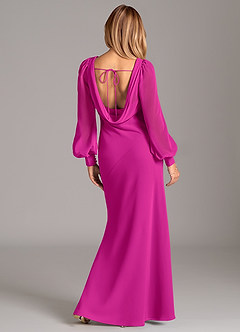 Azazie Rylina Vestidos de damas de honor Vestido de Fucsia de Gasa de Corte Sirena con Manga larga image6