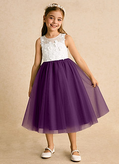 Azazie Lina Flower Girl Dresses Ivory Grape Ball-Gown Lace Dress image2