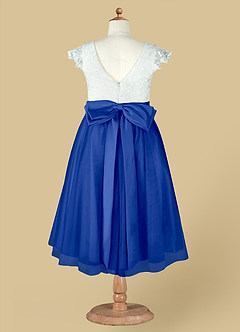 Azazie Vetty Flower Girl Dresses Ivory Royal Blue A-Line Lace Tulle Dress image13