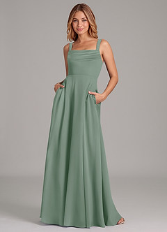 Azazie Shaude Bridesmaid Dresses Silver Sage A-Line Pleated Chiffon Dress image1