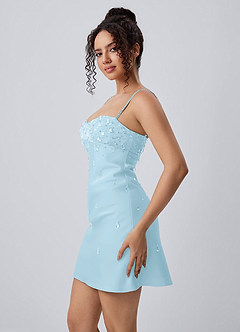 Lindrosa Sky Blue Satin Rhinestone Beading Mini Dress image5