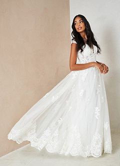 Azazie Angelique Wedding Dresses Ball-Gown Lace Tulle Chapel Train Dress image3