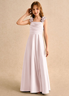 Azazie Rosita Girls Formal Blumenmädchenkleider A-Linie Plissee Matte Satin Kleid Zartrosa image6