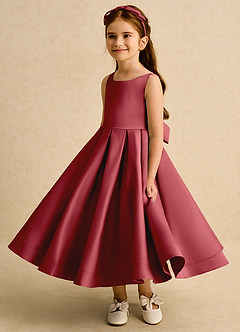 Azazie Babs Blumenmädchenkleider Ballkleid Plissee Matte Satin Kleid Granatapfelrot image5