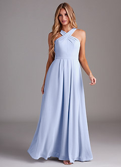 Azazie Dixie Bridesmaid Dresses Ice A-Line Halter Pleated Chiffon Dress image3