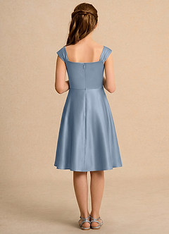Azazie Budle Girls Formal Flower Girl Dresses Dusty Blue A-Line Pleated Matte Satin Dress image2