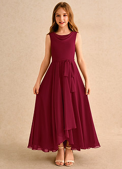 Azazie Wonderland Junior Formal vestidos de niña de las flores Vestido de Borgoña de Gasa de Corte En A con Plisado image1