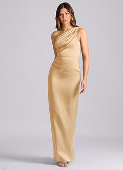 Azazie Akilah 신부 들러리 드레스 인어 한쪽 어깨 스트레치 새틴 바닥 길이 드레스 image4