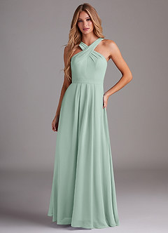 Azazie Dixie Bridesmaid Dresses Agave A-Line Halter Pleated Chiffon Dress image1