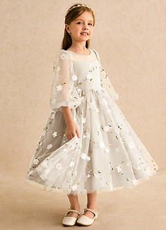 Azazie Elowen Flower Girl Dresses Champagne A-Line Sweetheart Neckline Lace Dress image4