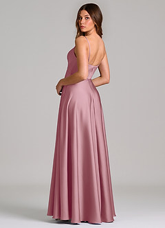 Azazie Amani Bridesmaid Dresses Vintage Mauve A-Line Pleated Stretch Satin Dress image2