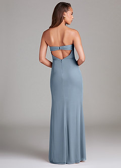 Azazie Leonis Bridesmaid Dresses Dusty Blue Sheath Strapless Mesh Convertible Dress image5