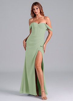 Azazie Asha Bridesmaid Dresses Dusty Sage Sheath Off the Shoulder Chiffon Convertible Dress image1