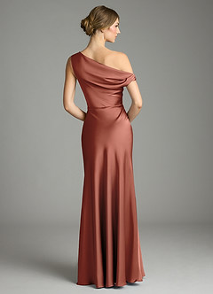 Azazie Emerson Bridesmaid Dresses Auburn Mermaid Off the Shoulder Stretch Satin Dress image3