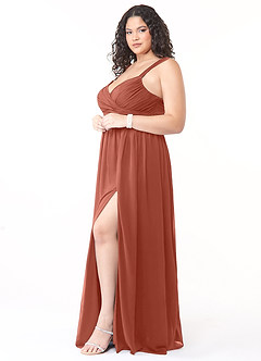 Azazie Aziza Bridesmaid Dresses Clay A-Line V-Neck Pleated Chiffon Dress image9