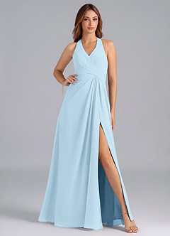 Azazie Dorota Bridesmaid Dresses Sky Blue A-Line Pleated Chiffon Dress image1