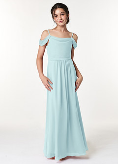 Azazie Alivia Junior Sea Glass A-Line Off the Shoulder Chiffon Dress image4