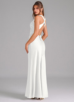 Azazie Evadne Vestidos de damas de honor Vestido de Blanco de Satén Elástico de Corte Recto con Plisado image5