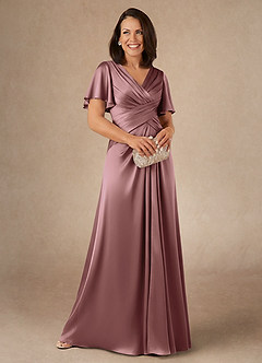 Azazie Emmeline Mother of the Bride Dresses Vintage Mauve A-Line Pleated Stretch Satin Dress image1