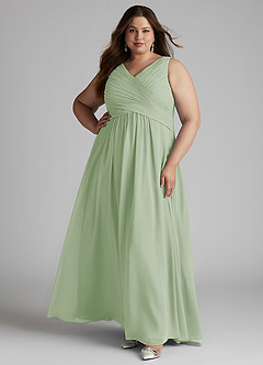 Azazie Flora Bridesmaid Dresses Dusty Sage A-Line Pleated Chiffon Dress image10